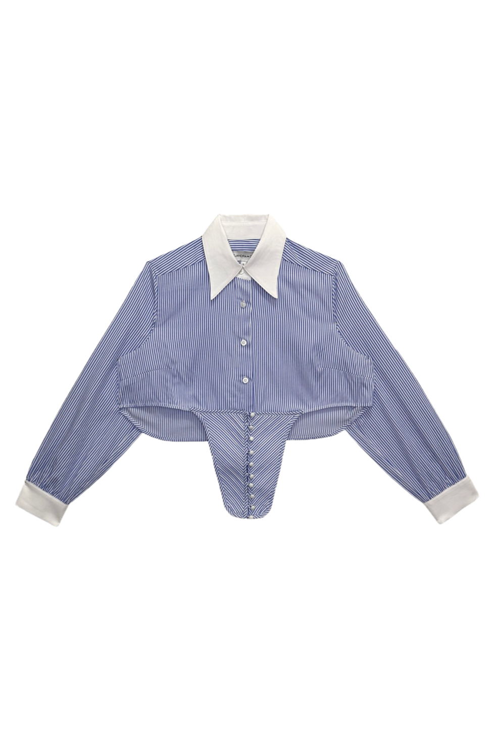 blusa de manga larga, blusa cropped, blusa con accesorio de corset, blusa azul, blusa con cuello formal, blusa para mujer, blusa para hombre, regalo para mujer, regalo para hombre, diseño mexicano, marca mexicana, hecho a mano, hecho en México