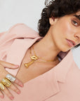 cadena de eslabones con dije en forma de nariz, hecho a mano, figura humana, marca mexicana, aleación de latón, dorado, arte, Claude Lalanne, collar grande, summer sale, hot sale, regalo de cumpleaños para mujer, regalo de aniversario para mujer, descuentos, 15% de descuento, meses sin intereses.
