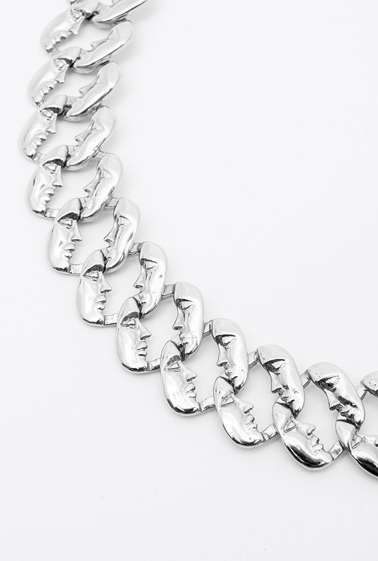 Collar de eslabones con perfiles, caras, hecho a mano, marca mexicana, aleación de latón, collar grande, summer sale, hot sale, regalo de cumpleaños para mujer, regalo de aniversario para mujer, descuentos, 25% de descuento, meses sin intereses.