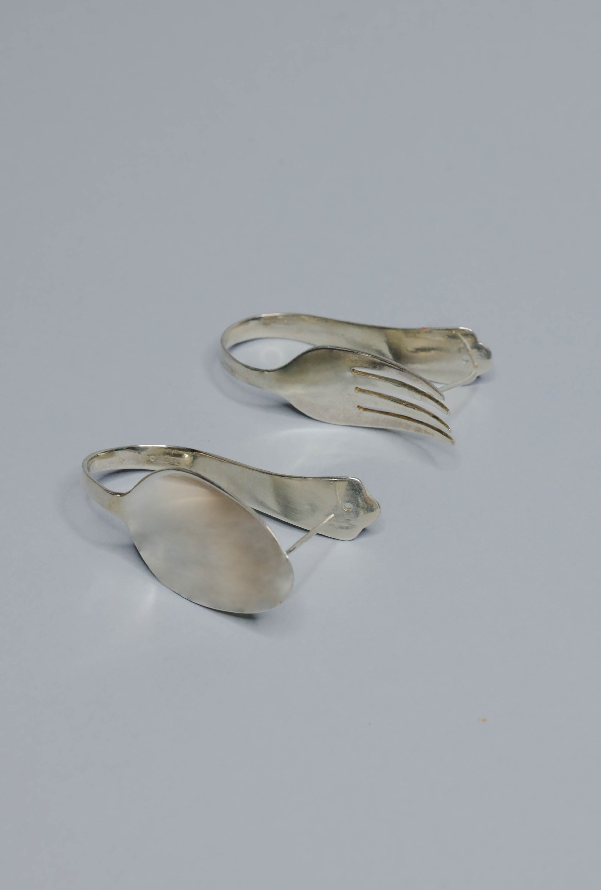 Par de arracadas con forma de tenedor y cuchara de plata, hoops de cubiertos, arracadas de plata, aretes de plata, diseño mexicano, hecho a mano, hecho en México